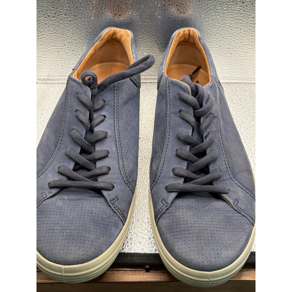 ECCO Soft Street Casual Shoes Men Size 10-10.5US, 44 EU Blue Suede Lace Sneakers